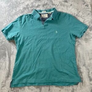 PENGUIN Men's Polo Shirt Sea Green Size Large Short Sleeve